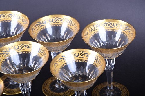 Lot 435 - A set of ten St Louis crystal glass champagne...