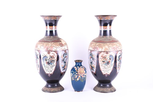 Lot 245 - A pair of large Japanese cloisonne vases, late...