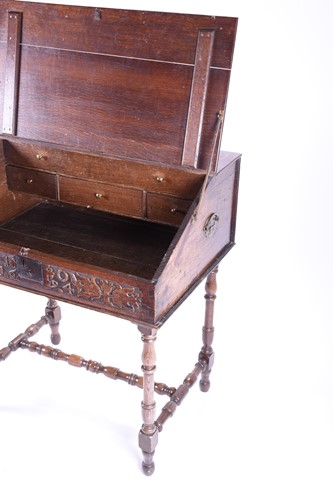 Lot 157 - A 17th century and later bible box on stand,...