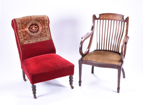 Lot 159 - A Victorian carpet chair, with roll top and...