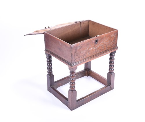 Lot 116 - A 17th century oak bible box on stand, of...