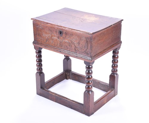 Lot 116 - A 17th century oak bible box on stand, of...