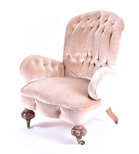 Lot 150 - A Victorian upholstered armchair, with button...