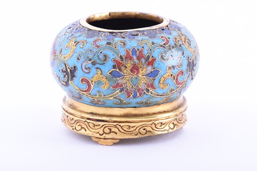 Lot 215 - A small Chinese cloisonne water pot with gilt...
