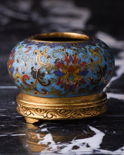 Lot 215 - A small Chinese cloisonne water pot with gilt...