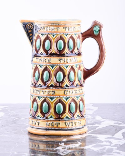 Lot 413 - A Victorian majolica caterer jug designed by...