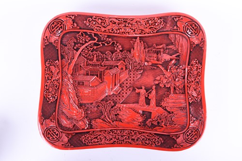 Lot 246 - A Chinese red lacquer rectangular plaque, mid...
