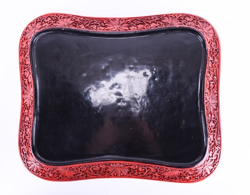 Lot 246 - A Chinese red lacquer rectangular plaque, mid...
