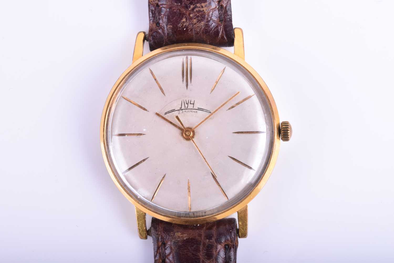 Lot 545 - A Russian gold 'cased' mechanical wristwatch...