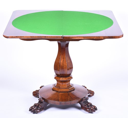 Lot 127 - A Regency rosewood foldover card table, the...