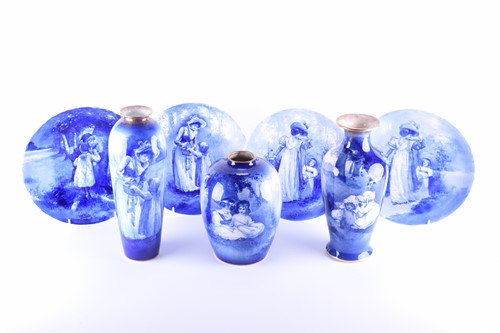 Lot 420 - Three Royal Doulton blue children series vases,...