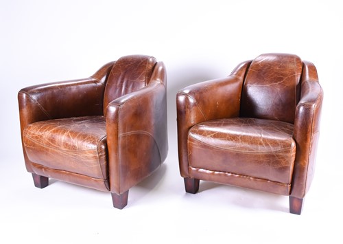 Lot 163 - A pair of Art Deco style leather armchairs,...