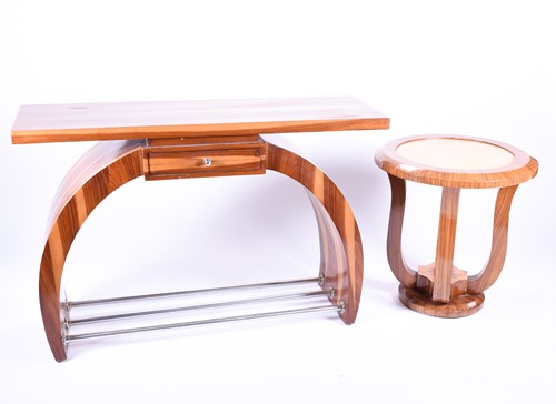 Lot 107 - An Art Deco style console table with curved...