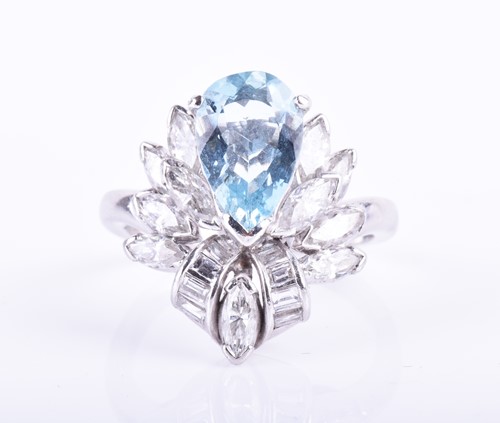 Lot 888 - A circa 1960s diamond and aquamarine cocktail...