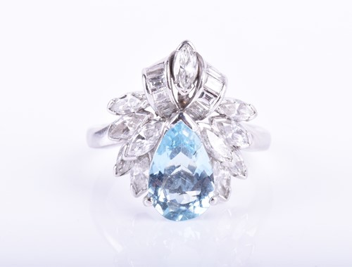 Lot 888 - A circa 1960s diamond and aquamarine cocktail...