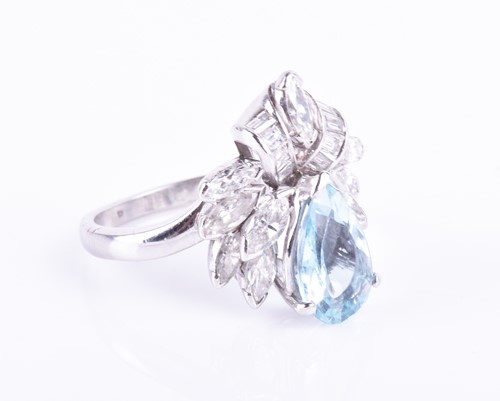 Lot 888 - A circa 1960s diamond and aquamarine cocktail...