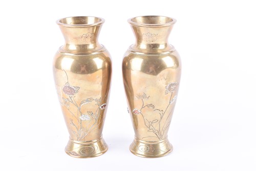 Lot 286 - A pair of Japanese polished bronze vases, late...