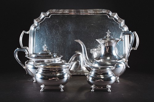 Lot 456 - A mid-20th century four piece silver tea set,...