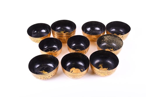 Lot 155 - A collection of Chinese black lacquered bowls,...