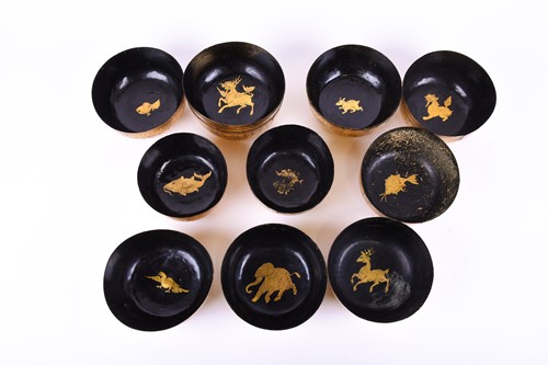 Lot 155 - A collection of Chinese black lacquered bowls,...