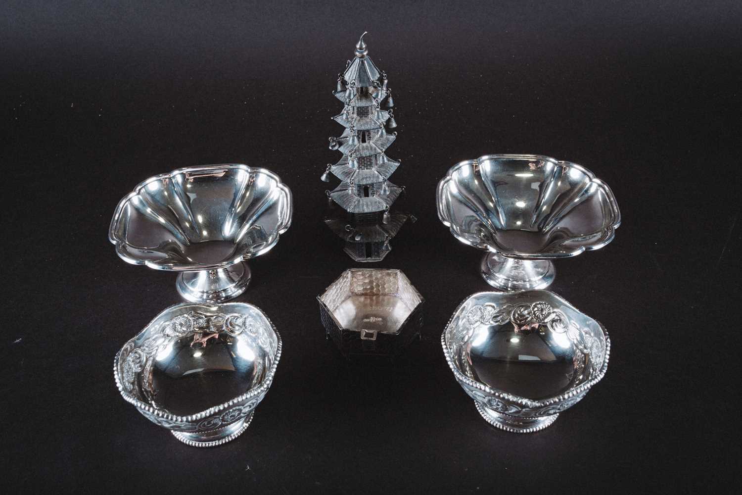 Lot 467 - A Chinese export silver pagoda, 18.5 cm high,...