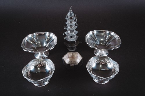 Lot 467 - A Chinese export silver pagoda, 18.5 cm high,...