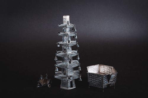 Lot 467 - A Chinese export silver pagoda, 18.5 cm high,...