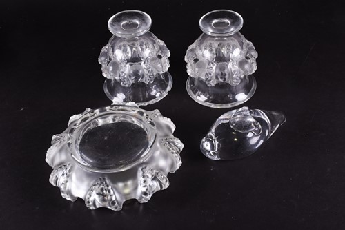 Lot 263 - A pair of Lalique pedestal vases, moulded with...