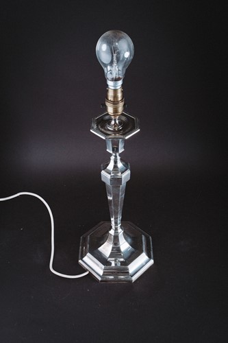 Lot 429 - A large, filled silver ocatagonal table lamp,...