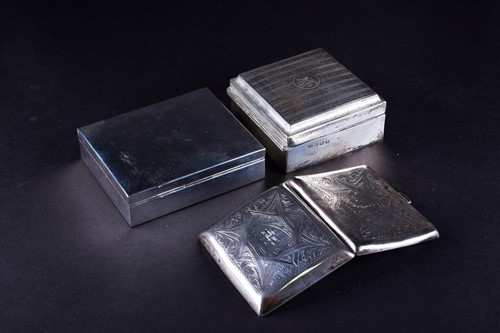 Lot 440 - Two silver cigarette boxes, each with cedar...