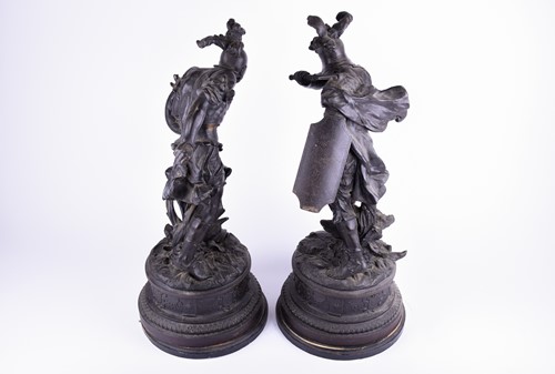 Lot 273 - A pair of large patinated spelter figures of...