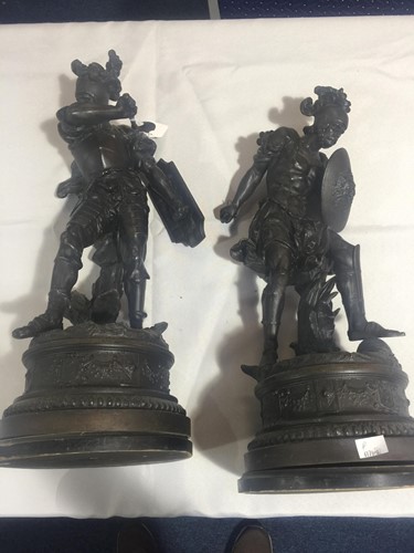 Lot 273 - A pair of large patinated spelter figures of...