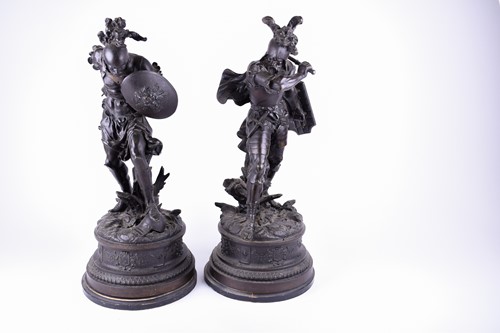 Lot 273 - A pair of large patinated spelter figures of...