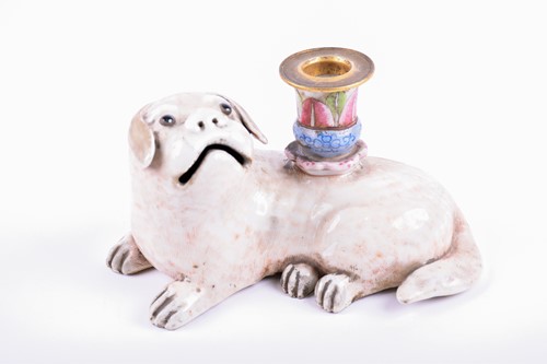 Lot 145 - A Chinese porcelain lion dog incense stick...