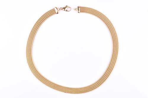 Lot 571 - A late 20th century yellow gold bib necklace...