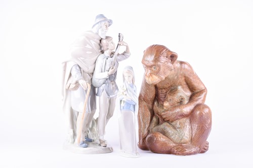 Lot 236 - A Lladro Gres figure group of a monkey and her...
