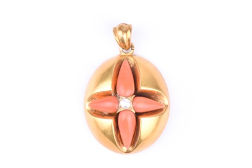 Lot 722 - A Victorian yellow gold, coral, and pearl...