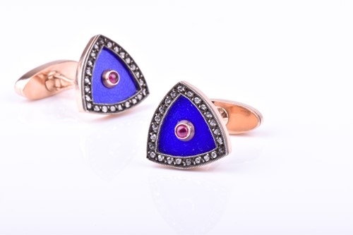 Lot 811 - August Hollming. A pair of rose gold, diamond,...