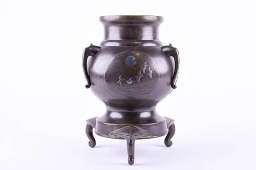 Lot 259 - A Japanese bronze vase, Meiji period, the...