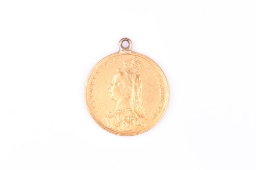 Lot 421 - A sovereign pendant dated 1891, with applied...