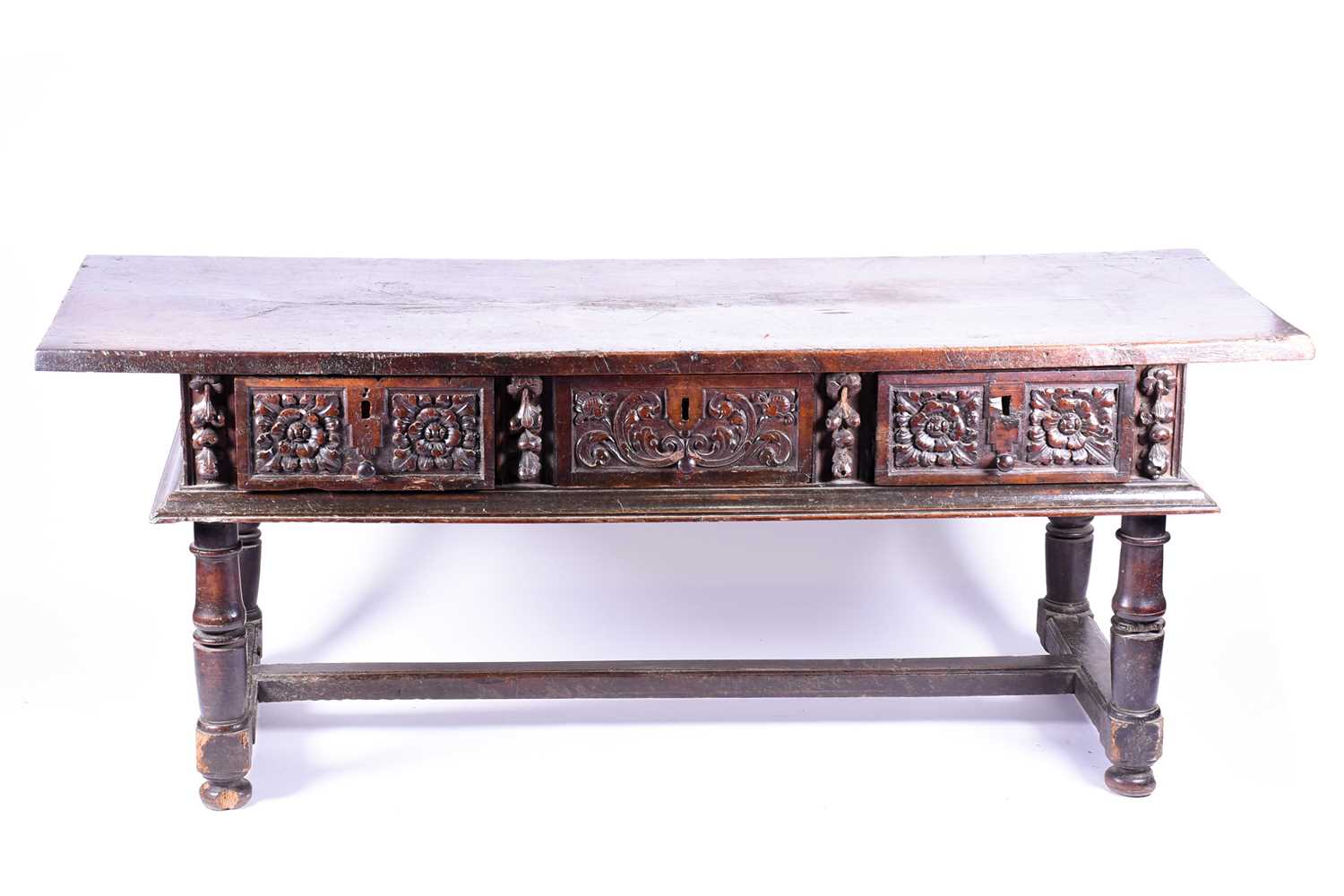 Lot 86 - A large 17th / 18th century oak hall table,...