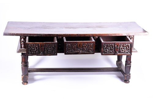 Lot 86 - A large 17th / 18th century oak hall table,...