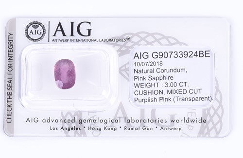 Lot 679 - A loose mixed cushion-cut sapphire purplish...