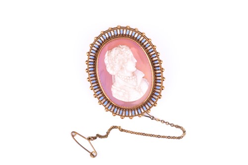 Lot 753 - A 19th century yellow gold and enamel cameo...