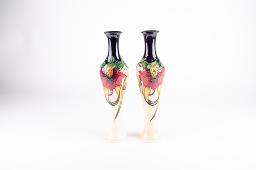 Lot 7 - A pair of Moorcroft 'Anna Lily' pattern vases,...