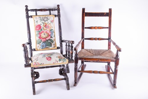 Lot 98 - A 19th century childs rush seated rocking...
