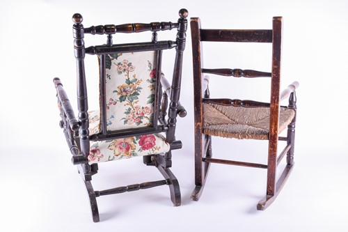 Lot 98 - A 19th century childs rush seated rocking...