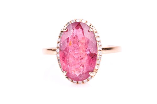 Lot 764 - An 18ct rose gold, diamond, and pink...