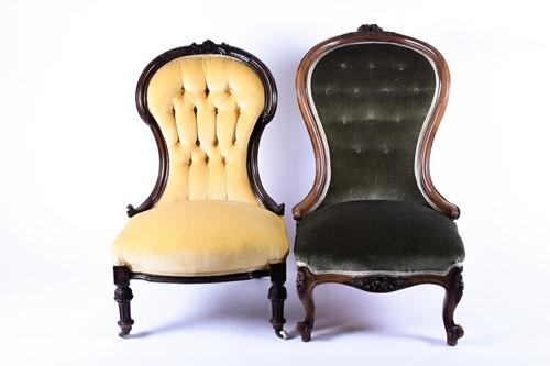 Lot 151 - Two Victorian button-back easy chairs, with...