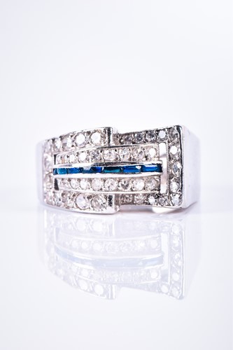 Lot 603 - A diamond and sapphire ring, in the Art Deco...